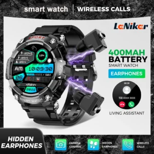 LaNikar Smart Watch AMOLED Display With In-Ear Bluetooth Headset